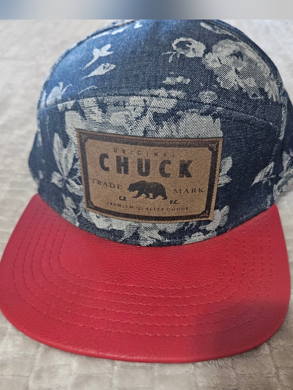 Chuck Denim Floral Snapback Hat with Red Brim